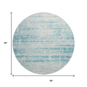 HomeRoots 8' Teal And Ivory Abstract Round Rug - Durable, Stain-Resistant, UV Protected for Modern Spaces 662960