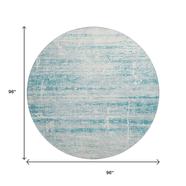 HomeRoots 8' Teal And Ivory Abstract Round Rug - Durable, Stain-Resistant, UV Protected for Modern Spaces 662960