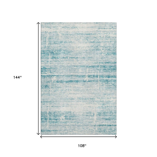 HomeRoots 9' X 12' Teal and Ivory Abstract Washable Area Rug - Stylish, Durable, UV-Protected for Busy Homes! 662962
