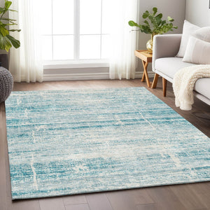 HomeRoots 9' X 12' Teal and Ivory Abstract Washable Area Rug - Stylish, Durable, UV-Protected for Busy Homes! 662962