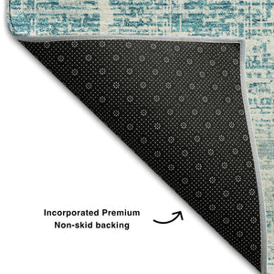 HomeRoots 9' X 12' Teal and Ivory Abstract Washable Area Rug - Stylish, Durable, UV-Protected for Busy Homes! 662962