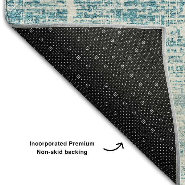 HomeRoots 9' X 12' Teal and Ivory Abstract Washable Area Rug - Stylish, Durable, UV-Protected for Busy Homes! 662962