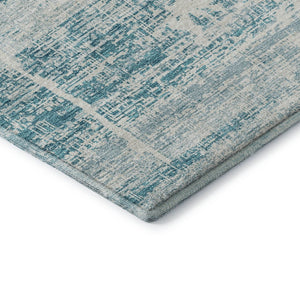 HomeRoots 9' X 12' Teal and Ivory Abstract Washable Area Rug - Stylish, Durable, UV-Protected for Busy Homes! 662962