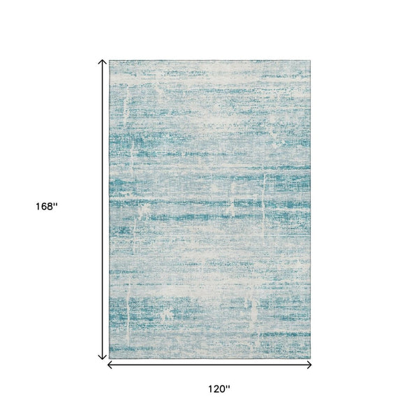 HomeRoots 10' X 14' Teal And Ivory Abstract Area Rug – Washable, UV-Protected, Durable for High-Traffic Spaces 662963