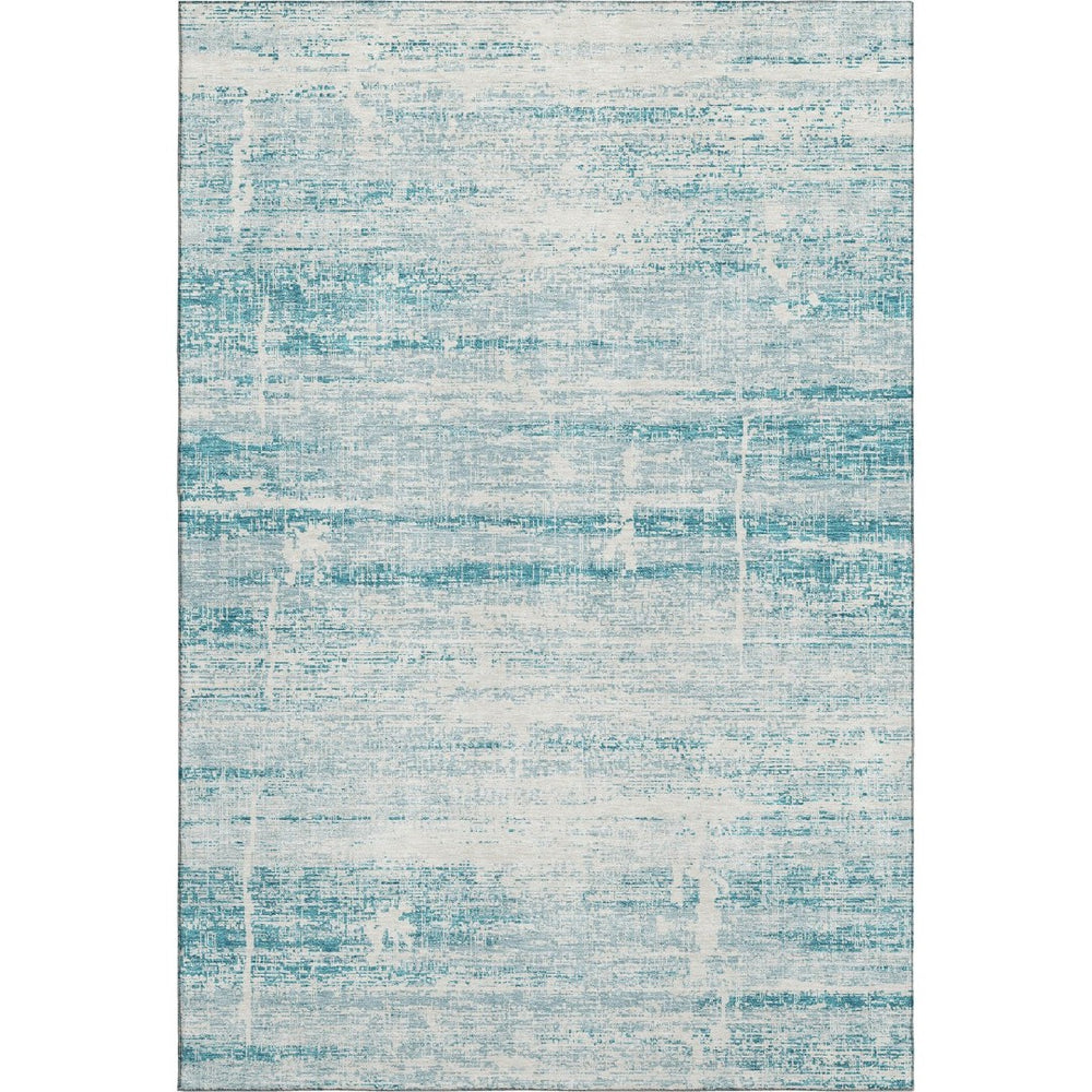 HomeRoots 10' X 14' Teal And Ivory Abstract Area Rug – Washable, UV-Protected, Durable for High-Traffic Spaces 662963