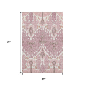 HomeRoots 5' X 8' Blush & Ivory Ikat Area Rug - Stylish, Washable, UV-Protected, Perfect for Any Space! 662965