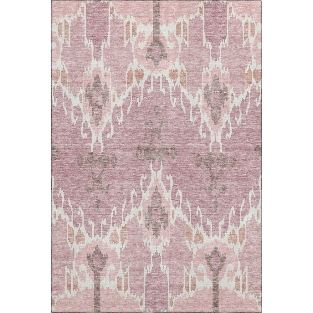 HomeRoots 5' X 8' Blush & Ivory Ikat Area Rug - Stylish, Washable, UV-Protected, Perfect for Any Space! 662965
