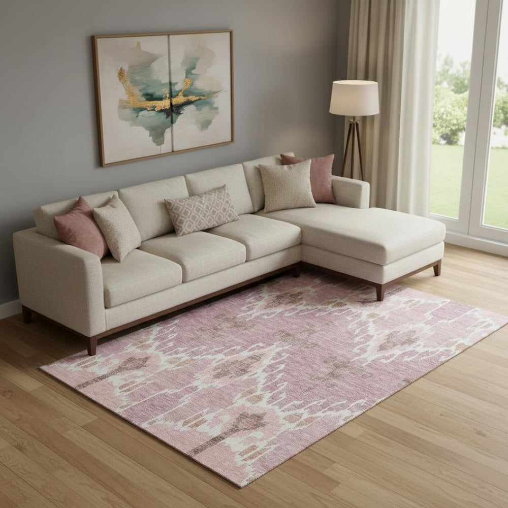 HomeRoots 8' X 10' Blush & Ivory Ikat Area Rug - Stylish, Stain Resistant, UV Protected for High-Traffic Spaces 662967