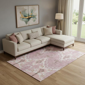 HomeRoots 8' X 10' Blush & Ivory Ikat Area Rug - Stylish, Stain Resistant, UV Protected for High-Traffic Spaces 662967