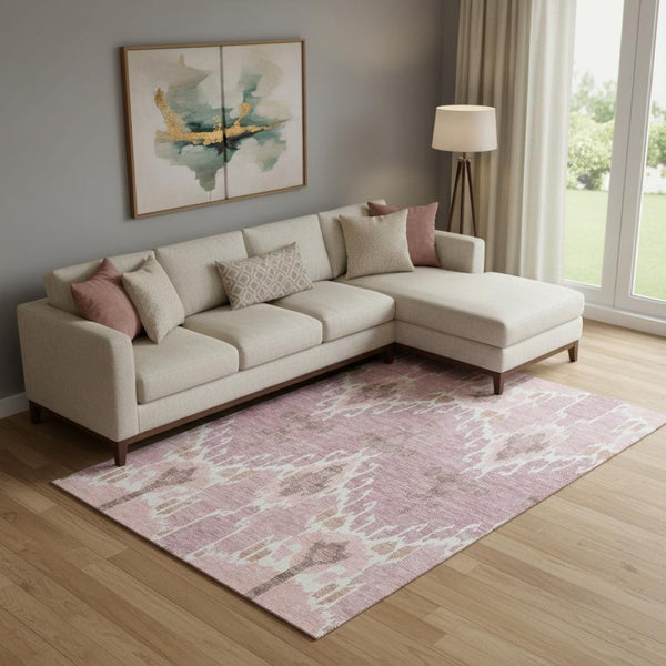 HomeRoots 8' X 10' Blush & Ivory Ikat Area Rug - Stylish, Stain Resistant, UV Protected for High-Traffic Spaces 662967