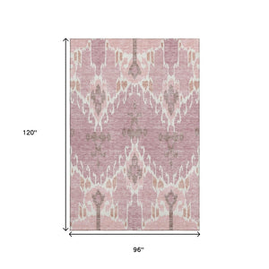 HomeRoots 8' X 10' Blush & Ivory Ikat Area Rug - Stylish, Stain Resistant, UV Protected for High-Traffic Spaces 662967