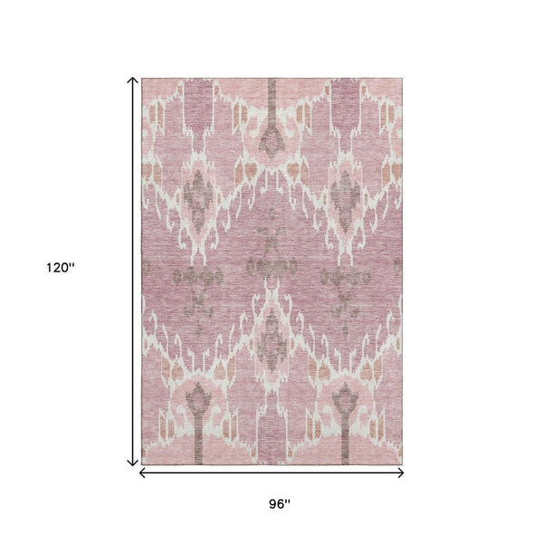 HomeRoots 8' X 10' Blush & Ivory Ikat Area Rug - Stylish, Stain Resistant, UV Protected for High-Traffic Spaces 662967