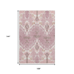 HomeRoots 9' Blush and Ivory Ikat Area Rug - Washable, UV Protected, Durable Design for Family Spaces & Patios 662968