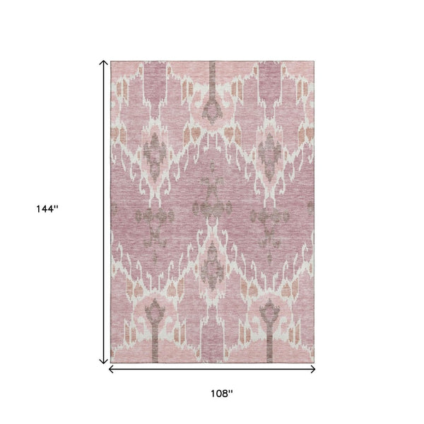 HomeRoots 9' Blush and Ivory Ikat Area Rug - Washable, UV Protected, Durable Design for Family Spaces & Patios 662968