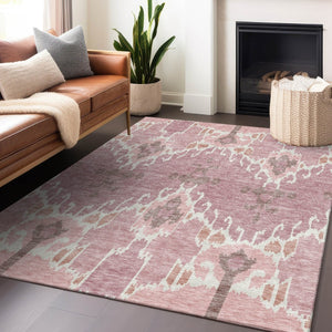 HomeRoots 9' Blush and Ivory Ikat Area Rug - Washable, UV Protected, Durable Design for Family Spaces & Patios 662968