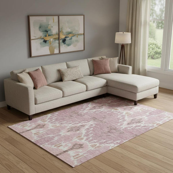 HomeRoots 9' Blush and Ivory Ikat Area Rug - Washable, UV Protected, Durable Design for Family Spaces & Patios 662968