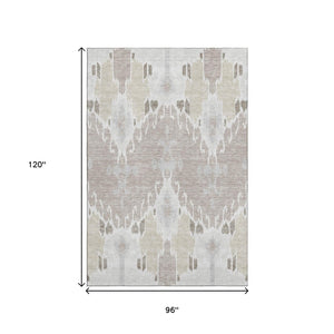 HomeRoots 8' X 10' Ivory Beige & Gray Ikat Washable Area Rug - Durable, UV-Protected, Stylish for High-Traffic Spaces 662991
