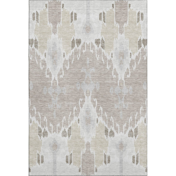 HomeRoots 8' X 10' Ivory Beige & Gray Ikat Washable Area Rug - Durable, UV-Protected, Stylish for High-Traffic Spaces 662991