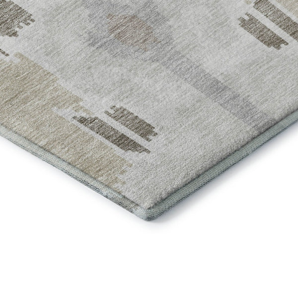 HomeRoots 8' X 10' Ivory Beige & Gray Ikat Washable Area Rug - Durable, UV-Protected, Stylish for High-Traffic Spaces 662991