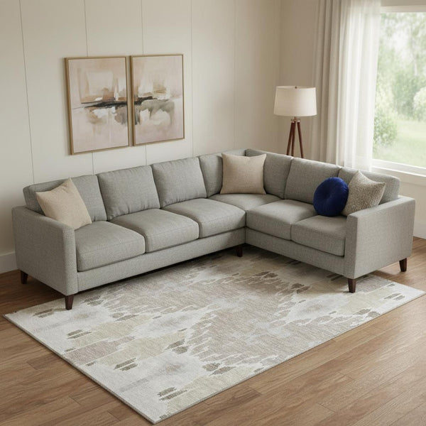 HomeRoots 9' X 12' Stylish Ivory Beige Gray Ikat Washable Area Rug with UV Protection for High-Traffic Areas 662992