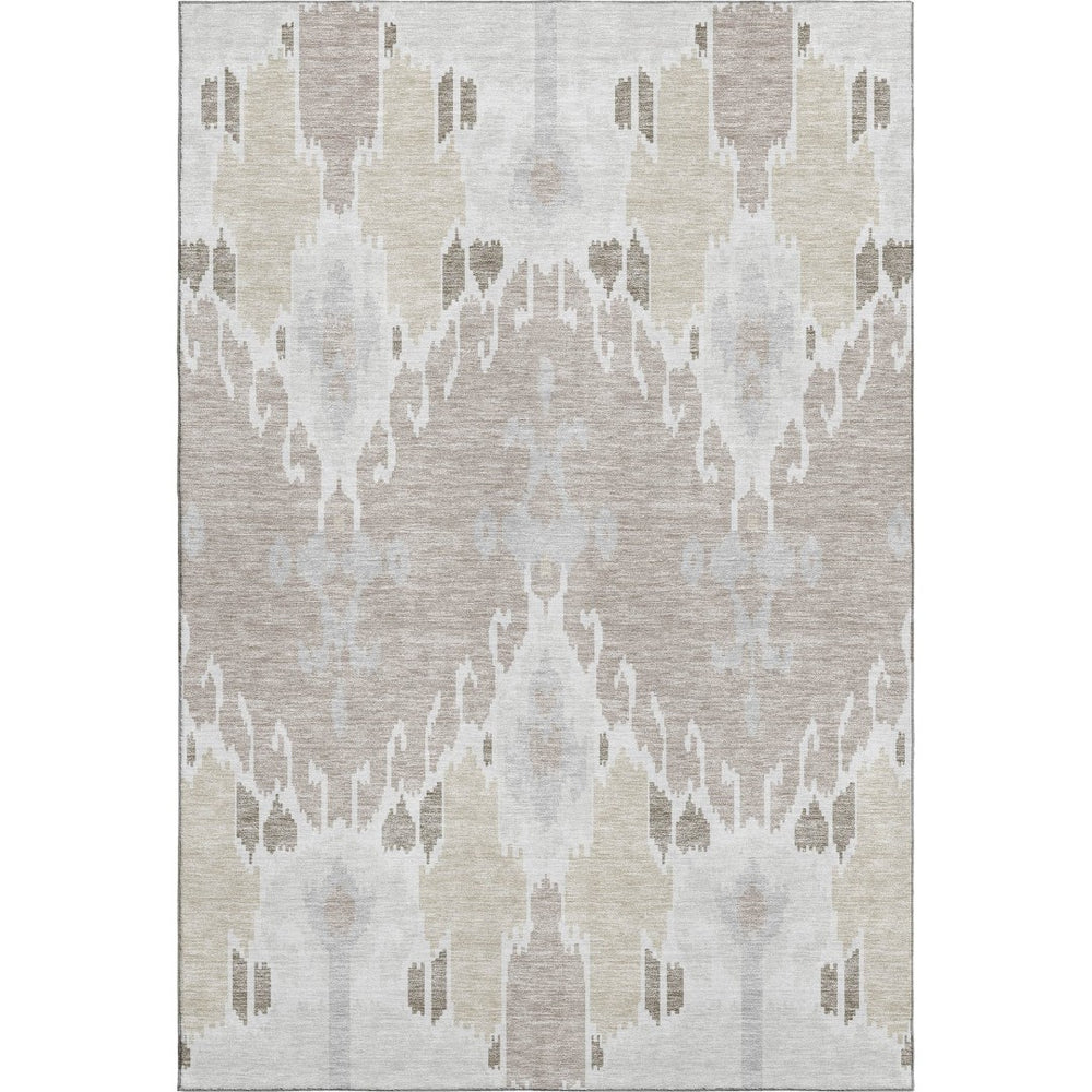HomeRoots 9' X 12' Stylish Ivory Beige Gray Ikat Washable Area Rug with UV Protection for High-Traffic Areas 662992
