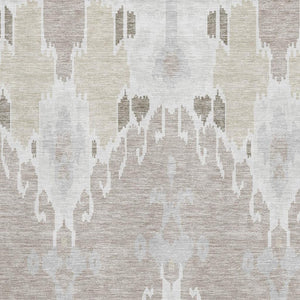 HomeRoots 9' X 12' Stylish Ivory Beige Gray Ikat Washable Area Rug with UV Protection for High-Traffic Areas 662992