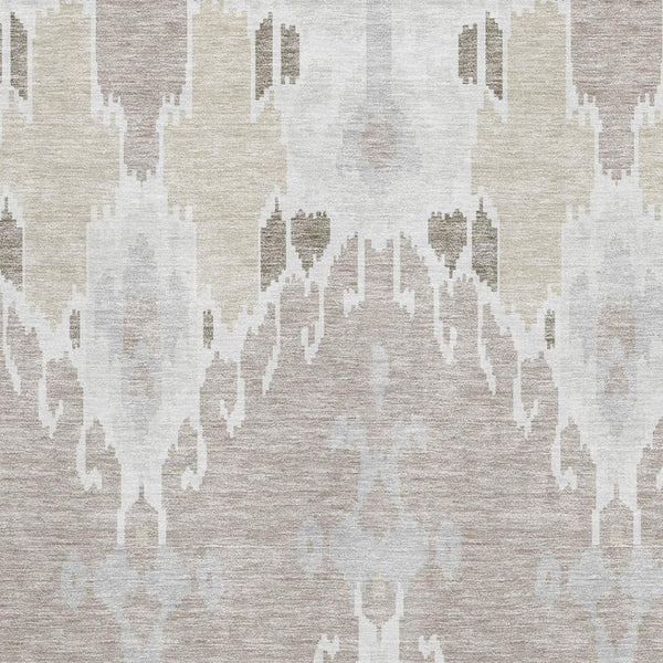 HomeRoots 9' X 12' Stylish Ivory Beige Gray Ikat Washable Area Rug with UV Protection for High-Traffic Areas 662992
