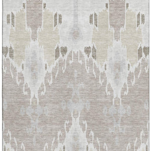 HomeRoots 9' X 12' Stylish Ivory Beige Gray Ikat Washable Area Rug with UV Protection for High-Traffic Areas 662992