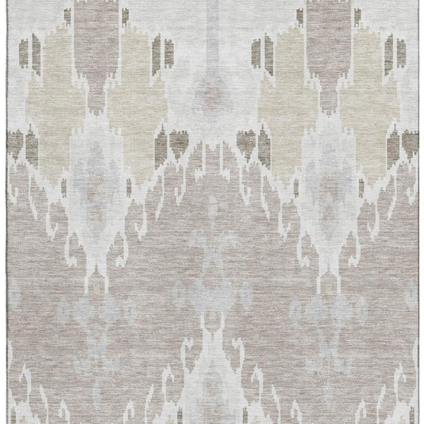 HomeRoots 9' X 12' Stylish Ivory Beige Gray Ikat Washable Area Rug with UV Protection for High-Traffic Areas 662992