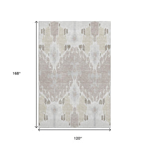 HomeRoots 10' X 14' Ivory Beige & Gray Ikat Area Rug - Stylish, Stain-Resistant, UV Protected for Modern Homes 662993