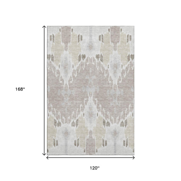 HomeRoots 10' X 14' Ivory Beige & Gray Ikat Area Rug - Stylish, Stain-Resistant, UV Protected for Modern Homes 662993
