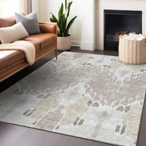 HomeRoots 10' X 14' Ivory Beige & Gray Ikat Area Rug - Stylish, Stain-Resistant, UV Protected for Modern Homes 662993