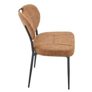 English Elm Dark Oil Waxed Faux Leather Dining Chair Set with Diamond Tufted High Back Metal Legs W3493P449264