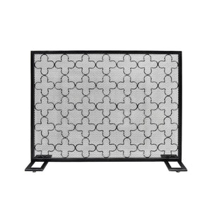 English Elm Christopher Knight Home® - FIRE Modern Single Panel Iron Fireplace Screen Black Brushed Silver – Clover Trellis Mesh Guard, 43x32 65180.00BBSILV