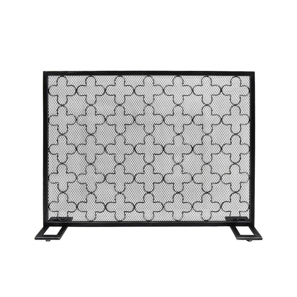 English Elm Christopher Knight Home® - FIRE Modern Single Panel Iron Fireplace Screen Black Brushed Silver – Clover Trellis Mesh Guard, 43x32 65180.00BBSILV