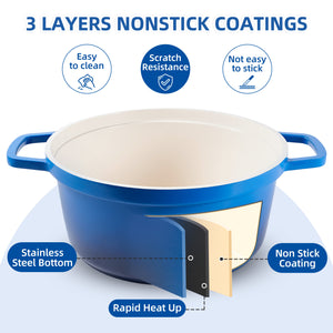 English Elm Lightweight 5 Qt Dutch Oven With Lid – Nonstick Enameled Pot For Baking, Multi-Cooktop Use, Blue T3950P399485