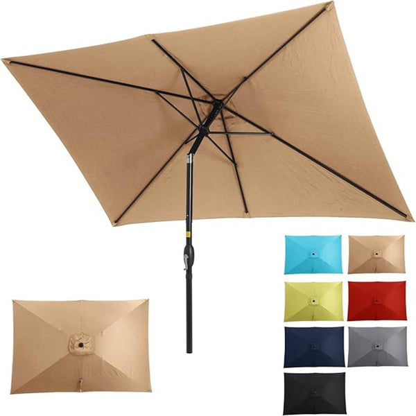 English Elm 6.5 X 10 Ft Rectangular Outdoor Patio Umbrella with Crank Tilt Uv Resistant Canopy Khaki B082P454989