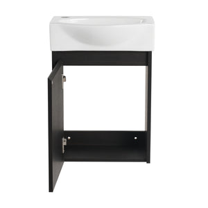 English Elm 16" Bathroom Vanity Sink Combo for Small Spaces — Compact Engineered Wood Cabinet with Ceramic Basin, Moisture-Resistant Finish and Hidden Handle, Easy Assembly Black W1972P190340