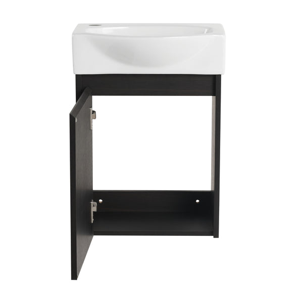 English Elm 16" Bathroom Vanity Sink Combo for Small Spaces — Compact Engineered Wood Cabinet with Ceramic Basin, Moisture-Resistant Finish and Hidden Handle, Easy Assembly Black W1972P190340