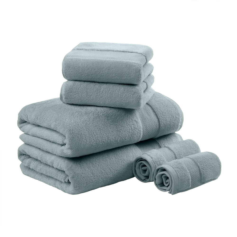 JLA Home Madison Park Signature - Cotton Luxurious 6-Piece Turkish Bath Towel Set 600 GSM Oversized Plush Dobby Border, OEKO-TEX Certified Blue MPS73-416