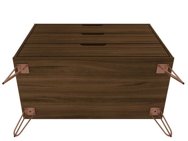 English Elm Rockefeller 35" Dresser with 3 Smooth-Glide Drawers, Metal Splayed Legs, TV-Ready Storage, Anti-Tip Chestnut B365P398130