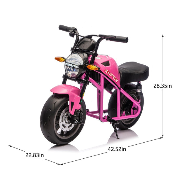 English Elm 24v300w Kids Electric Muscle Motorcycle with Dual Suspension Wide Eva Tires and Twist Throttle Pink W1578P382508