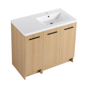 English Elm 36" Floating Bathroom Vanity Light Oak Modular Cabinet with Gel Coat Integrated Sink W3450S00106