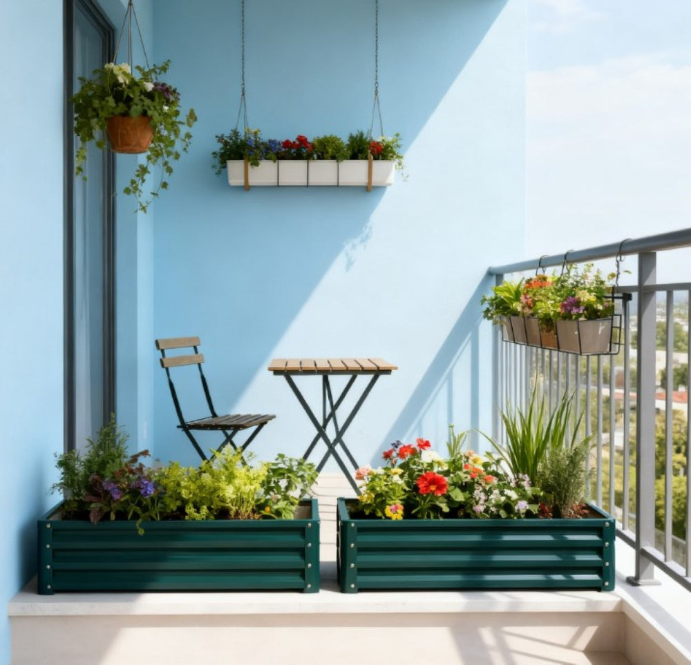 English Elm Outdoor Raised Planter Box with Drainage Reservoir for Herbs Vegetables Balcony T3971P423383