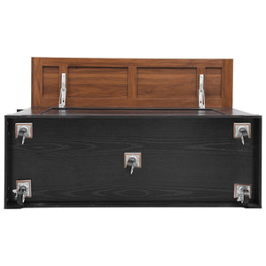 English Elm K&K 53" Farmhouse Kitchen Island with Drop Leaf, Tempered Glass Doors, Power Outlet, Rolling Cart Black N707P263637B