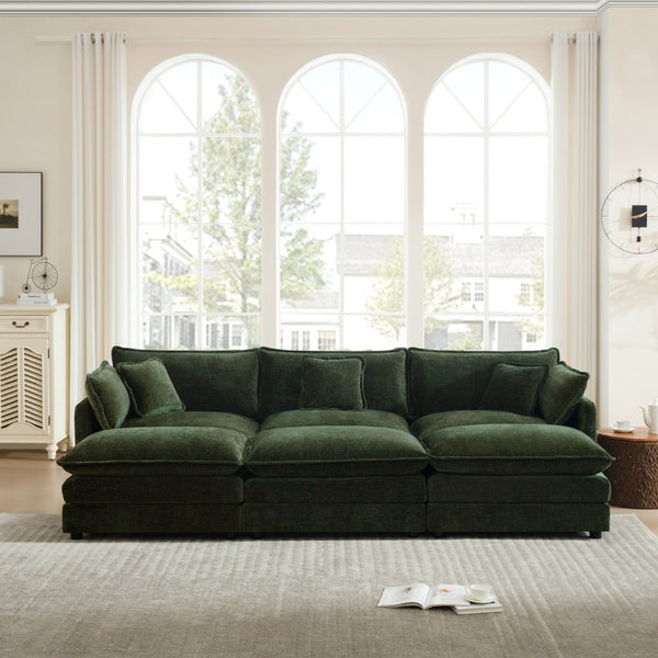 English Elm Comfortable Chenille U-shape Modular Sectional with Ottomans for Spacious Living Rooms W714S00466