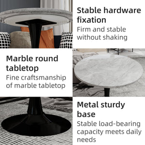 English Elm Marble-Top Round Side Table With Sleek Tapered Base - Modern Minimalist Design For Any Space W1935P353494