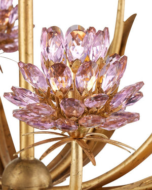 Currey & Company Marilee Medium Chandelier - Elegant Floral Design With Dutch Gold Leaf Finish & Crystal Accents Pink Crystal ,Wrought Iron 9000-1306-currey-company