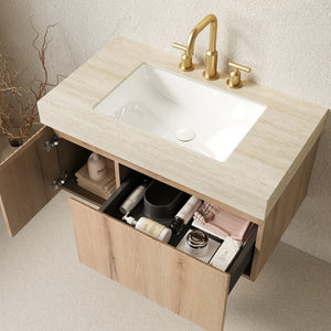 English Elm Muri Floating Bathroom Vanity Sintered Stone Top Plywood Cabinet White Oak Grain W2615S00611