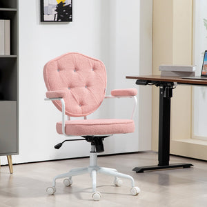 English Elm Homcom Plush Pink Swivel Chair With Teddy Bear Fleece, Rhinestone Accents For Cozy Home Office Comfort W2225P250013